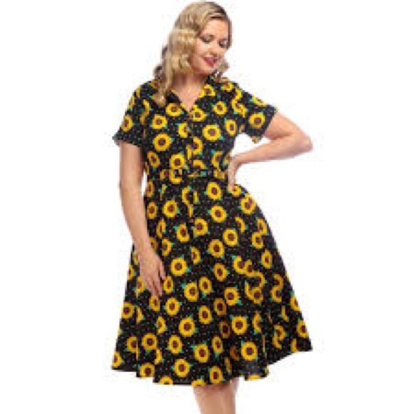 Collectif Dresses & Skirts - Sunflower Print Black Dress